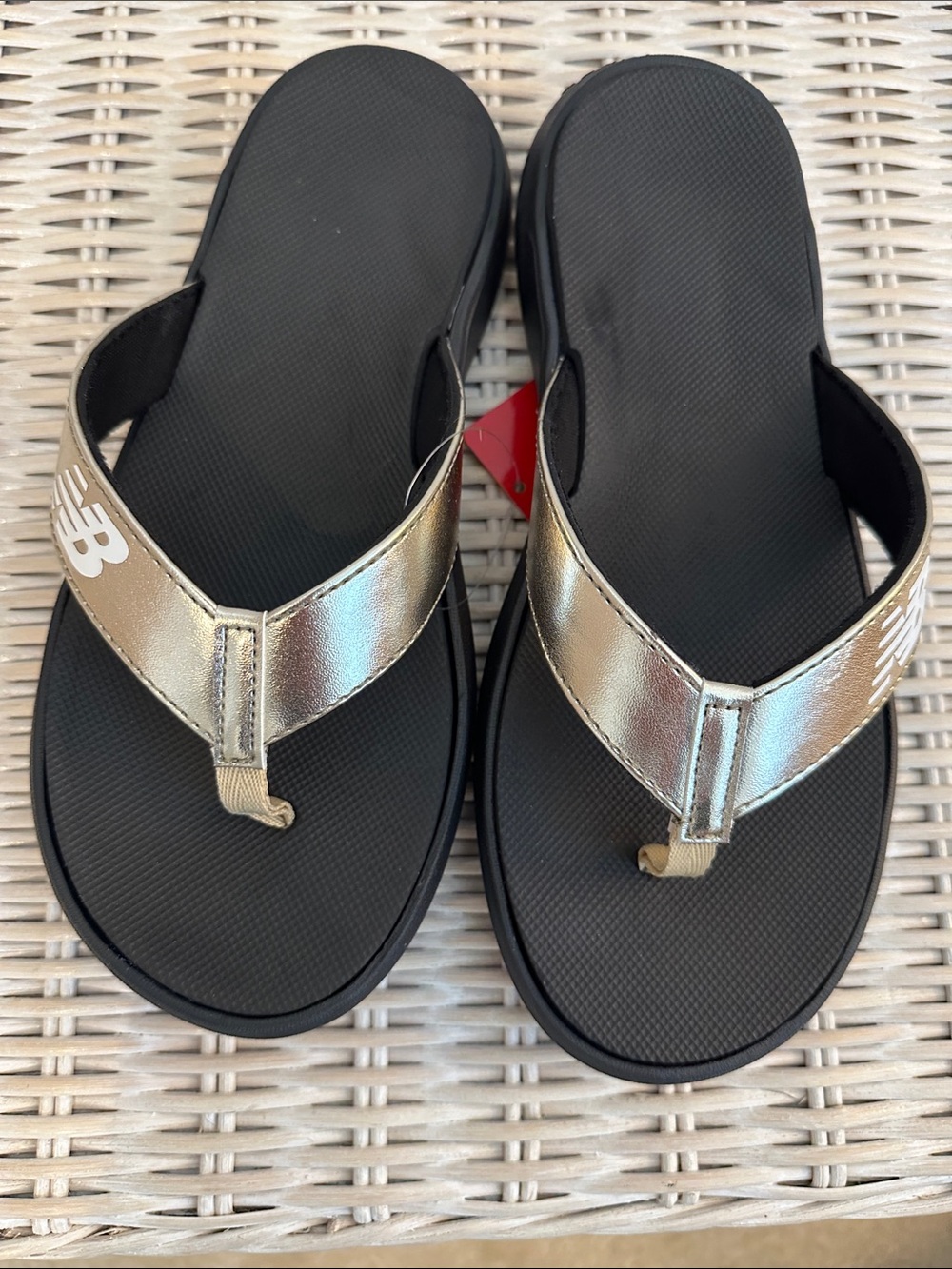New Balance Women’s Metallic Gold Black Flip Flop Sandals